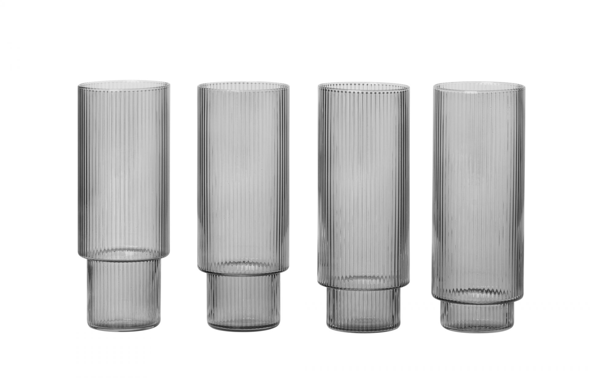 Verres à long drink Ripple Set de 4 verres gris fumée Ferm Living OFFRE SPECIALE