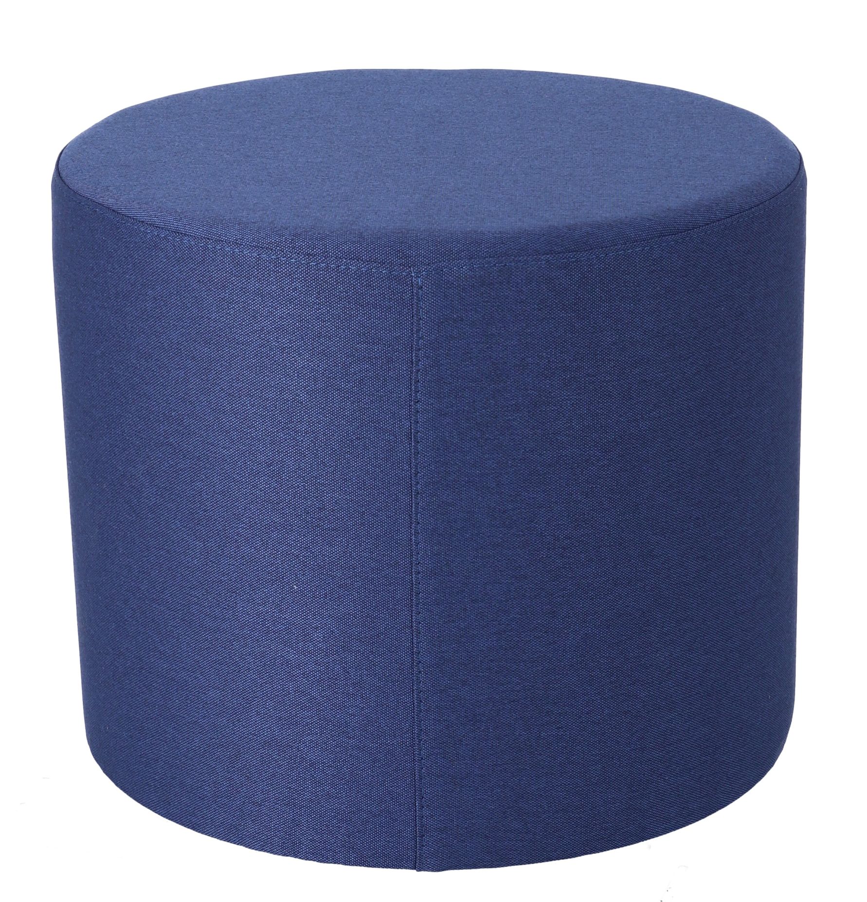 Blauer Rondo Pouf von Jan Kurtz, runder Sitzhocker aus Stoff, modernes Wohnaccessoire.