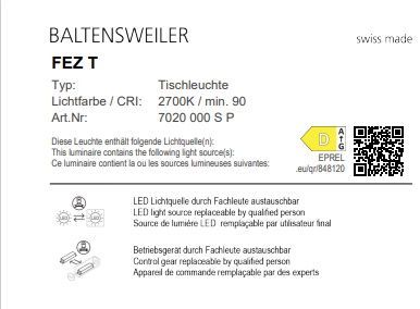 FEZ T Lampe de Table Baltensweiler