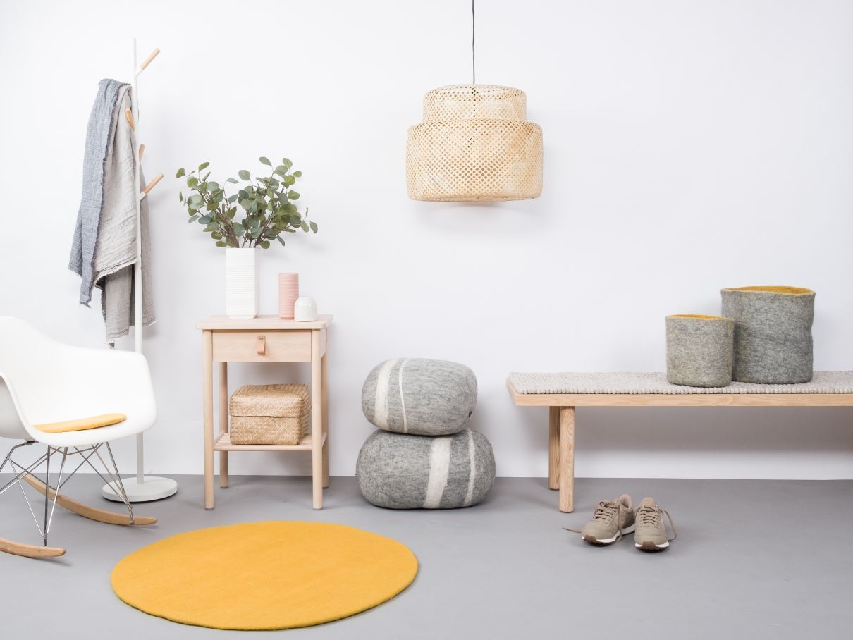 Mono Rond Tapis en feutre Ø 160 cm myfelt Klara (jaune moutarde)