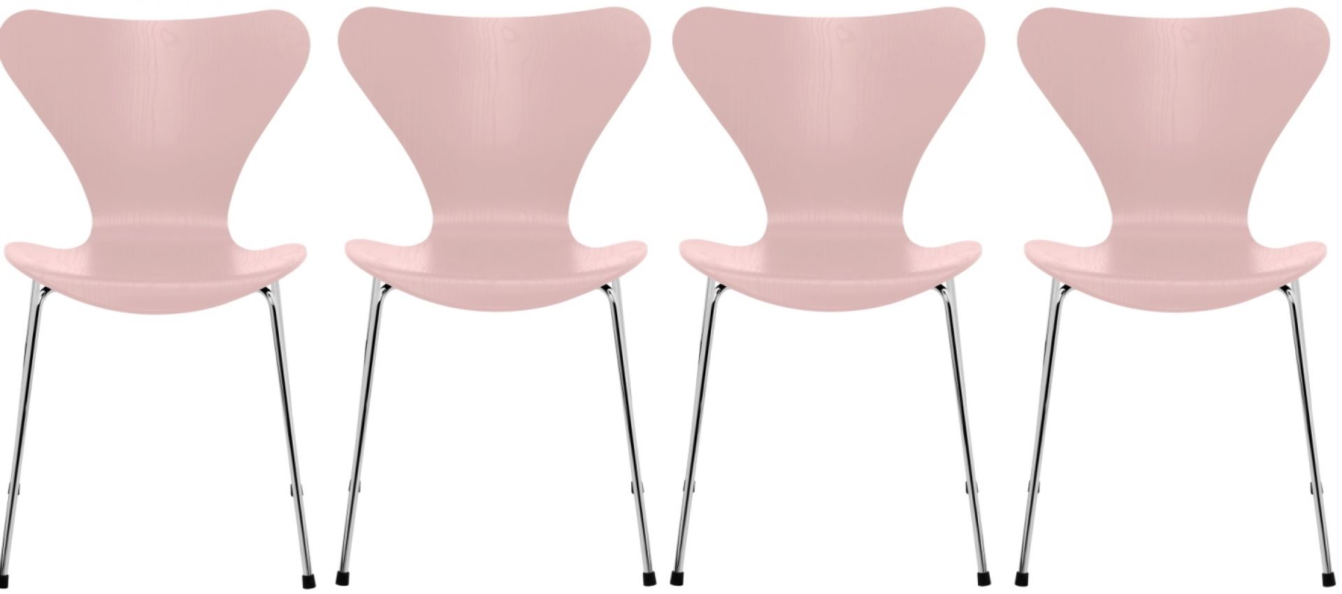 Vier Siebener Stühle von Fritz Hansen, Modell 3107, Esche, in zartem Rosa.