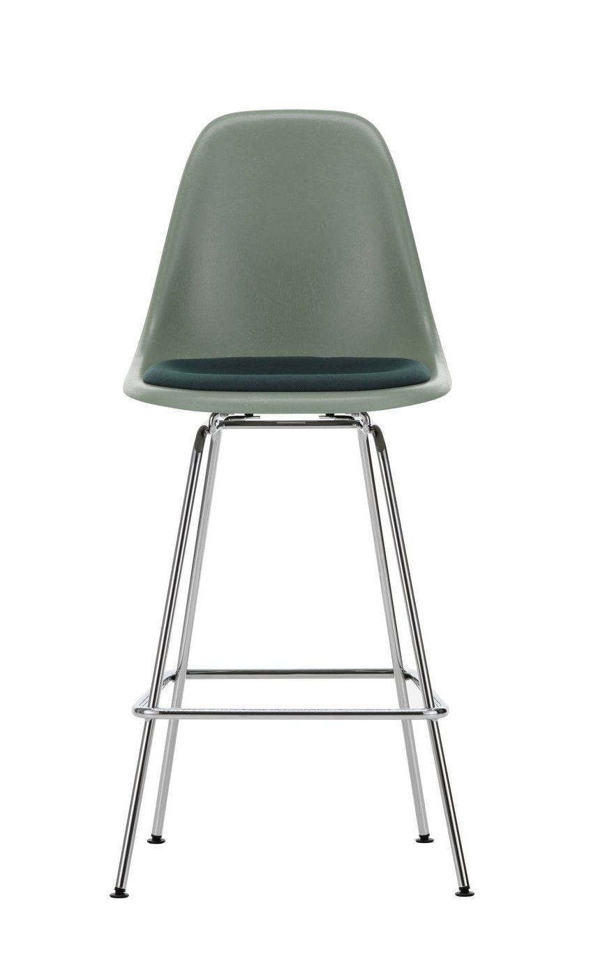 Eames Fiberglass Bar Stool Medium Tabouret de bar avec coussin d'assise Vitra