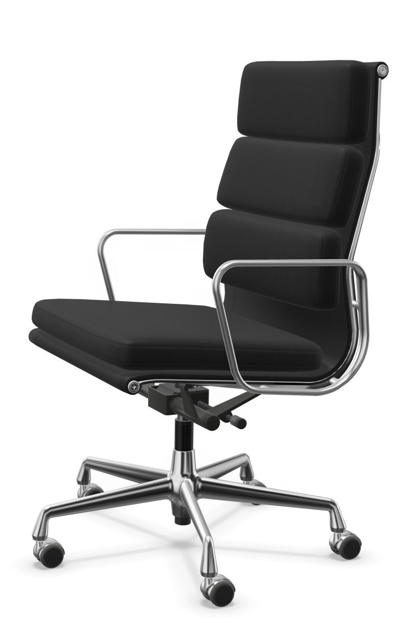 Soft Pad Chair EA219 / EA 219 Dossier haut , ROTATIF, CUIR PREMIUM F NERO AVEC LIGNE DE CONTRASTE, BASE CHROME Vitra OFFRE SPECIALE