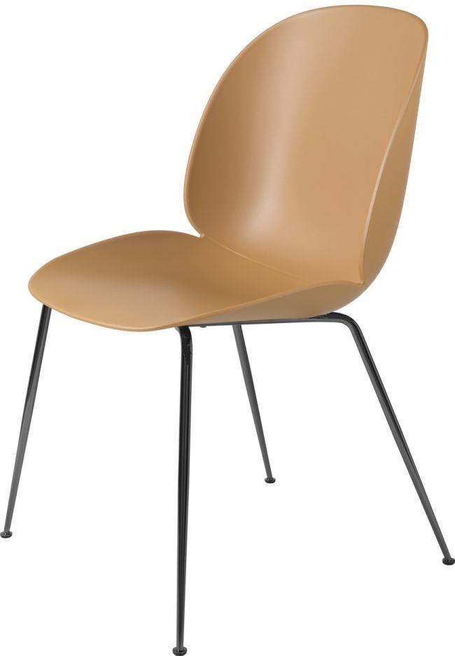 Beetle Chair Chaise de salle à manger Non rembourrée Amber Brown Cadre conique Noir Gubi