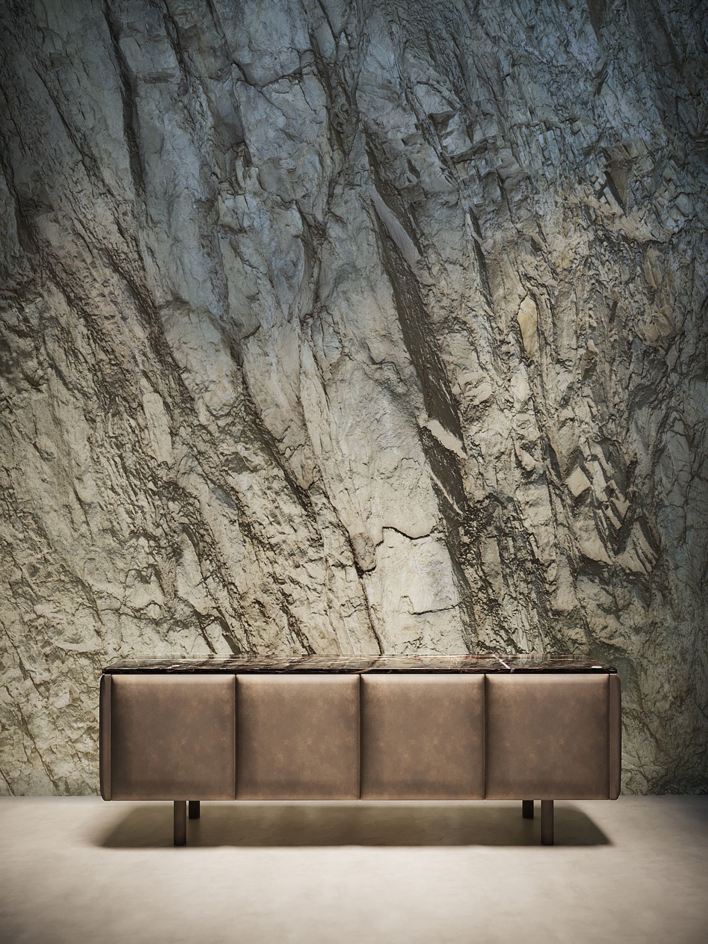Turi Sideboard Saint Laurent marbre et cuir taupe Mansi London