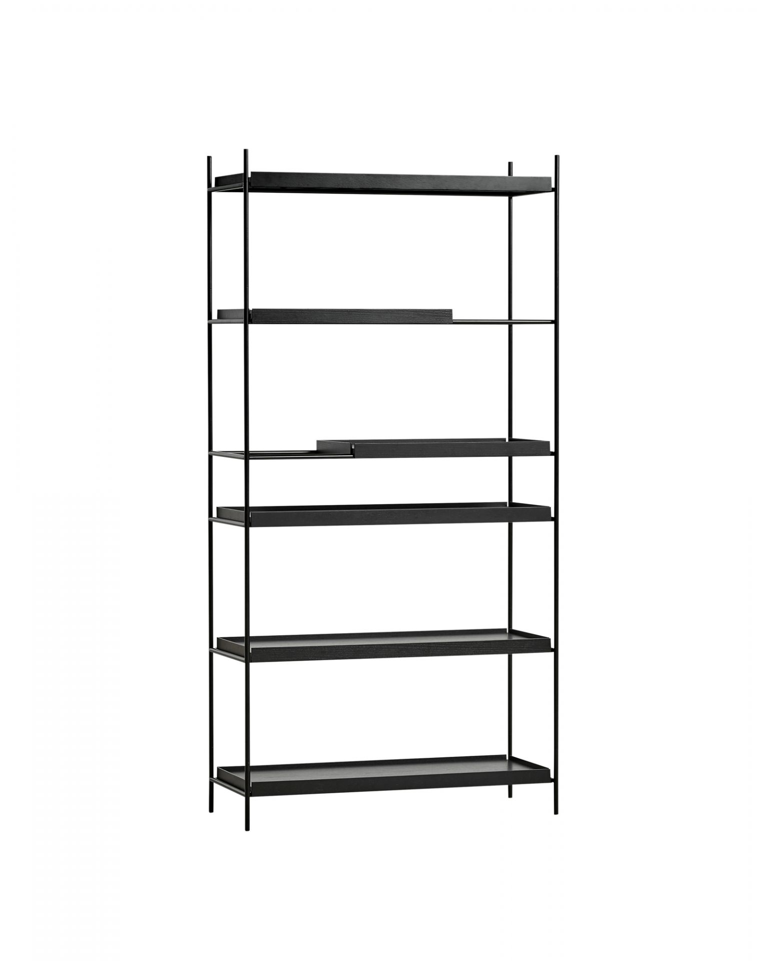 Tray Plateau Haut Chêne Laqué Noir Woud Woud Tray Regal, hoch, schwarz lackiertes Eichenholz, modernes Bücherregal für Wohnzimmer und Büro.