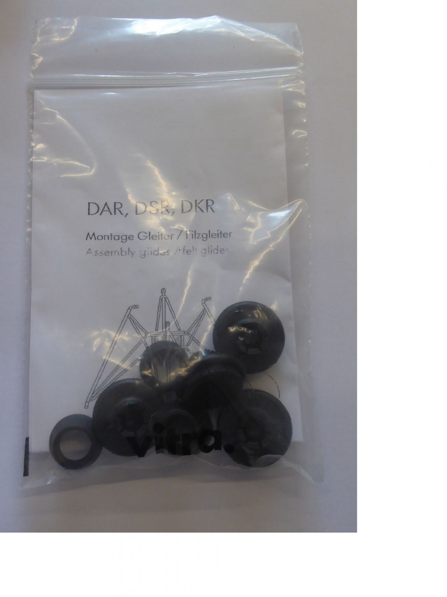 Set de patins en feutre pour Eames Plastic Chair DSR, DAR, DKR Vitra - noir
