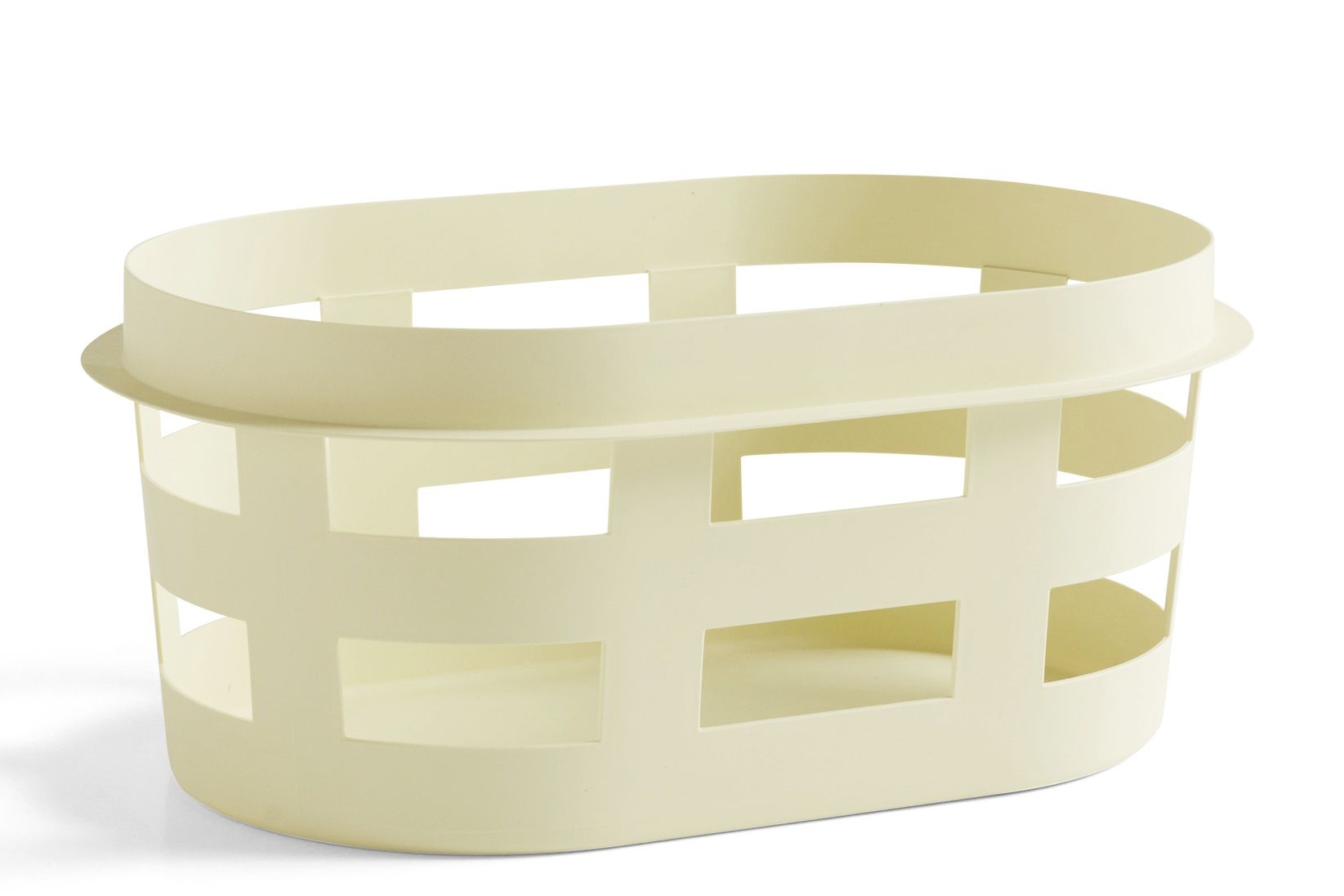 Gelber Hay Laundry Basket Wäschekorb S aus recyceltem Kunststoff mit rechteckigen Öffnungen.