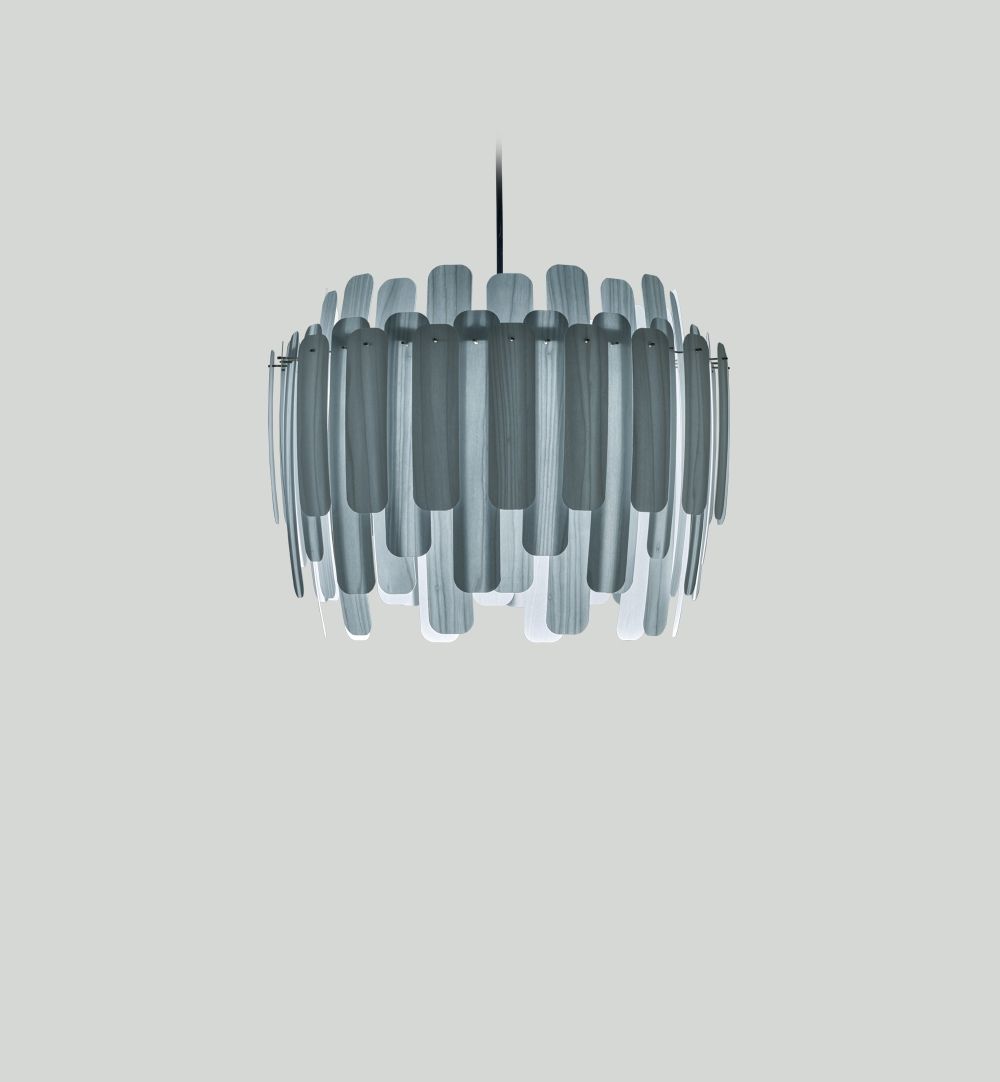 Maruja Pendelleuchte von LZF Lamps in Hellblau: Moderne Hängelampe mit Holzlamellen für Wohnzimmer und Esszimmer.