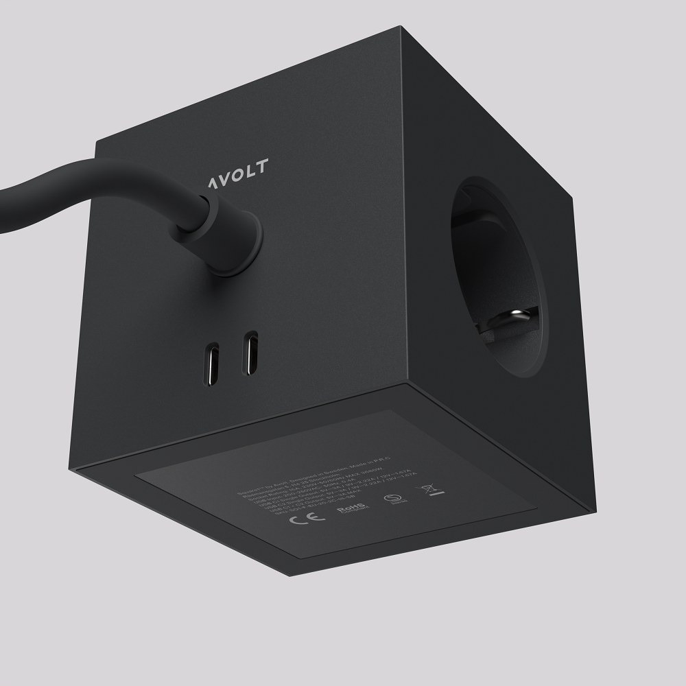Square 1 - Avolt Cube de prises avec USB C dfp Design Shark bleu