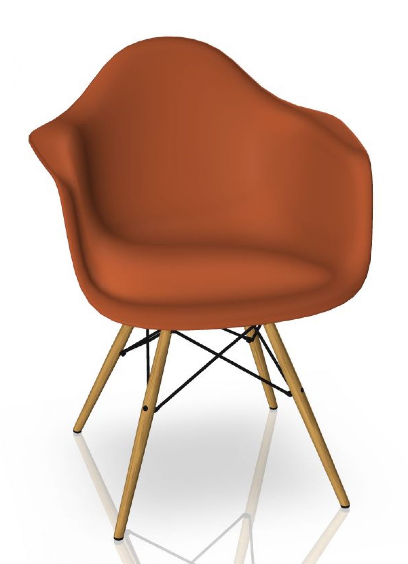 Eames Plastic Arm Chair DAW in Rostorange mit Ahorn-Holzgestell, moderner Designklassiker.