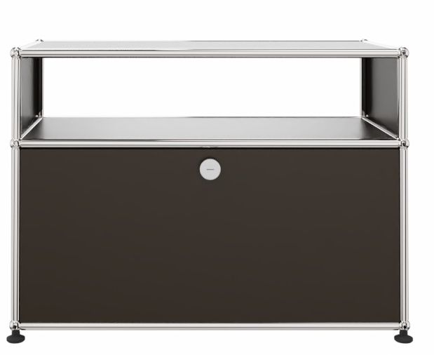 USM Haller Beistellmöbel mit Schublade braun USM Haller Beistellmöbel in Braun mit Schublade und offenem Fach, modernes Designmöbel.