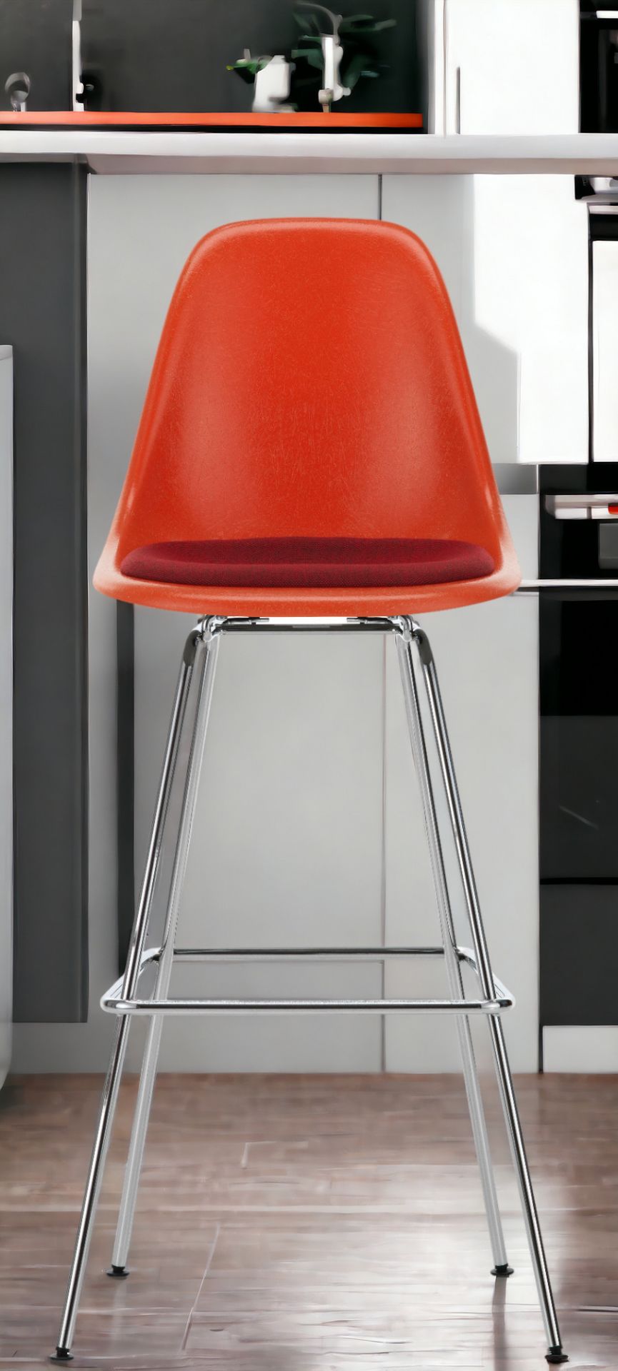 Eames Fiberglass Bar Stool High Tabouret de bar avec coussin d'assise Vitra 
