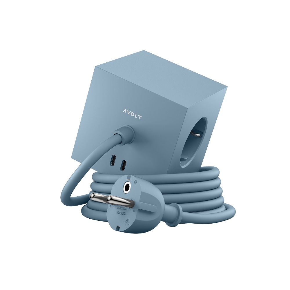 Square 1 - Avolt Cube de prises avec USB C dfp Design Shark bleu