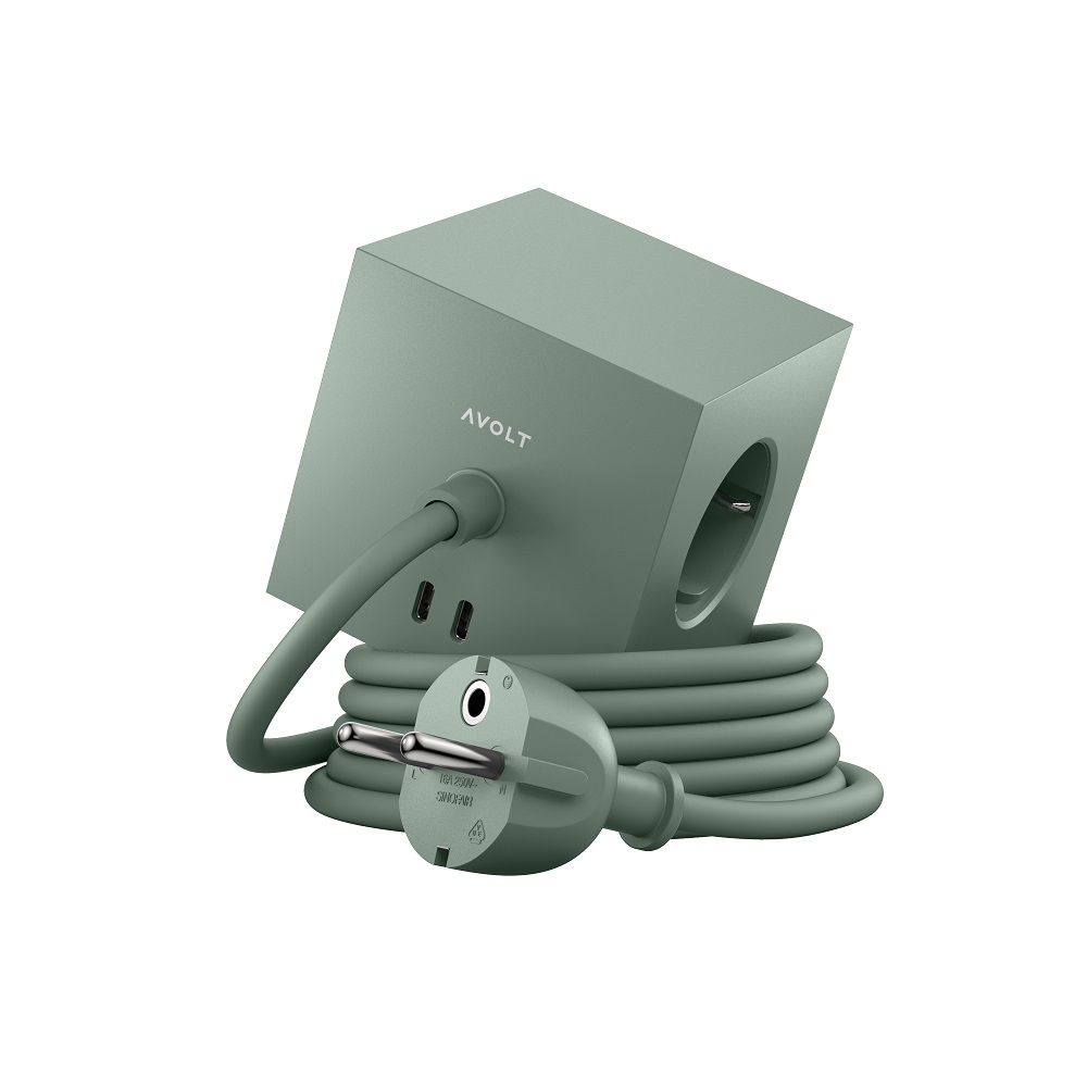 Square 1 - Avolt Cube de prises avec USB C dfp Design Chêne vert