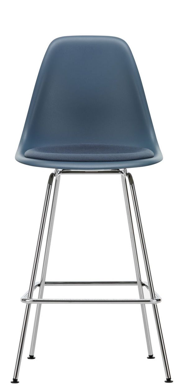 Eames Plastic Bar Stool Tabouret de bar moyen avec coussin d'assise Vitra