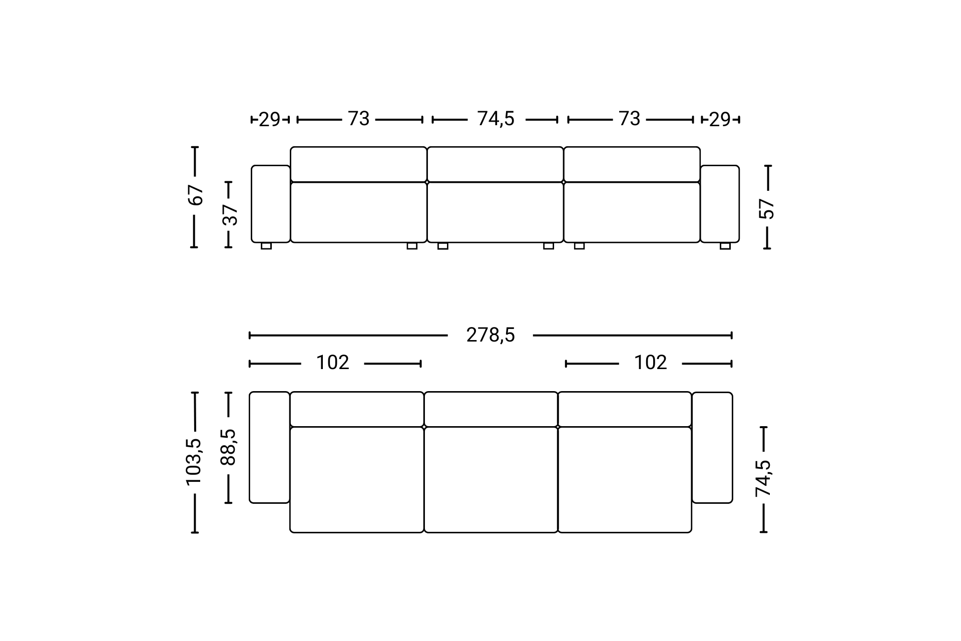 Mags Soft Canapé 3 places Combinaison 1 Accoudoir bas Hay