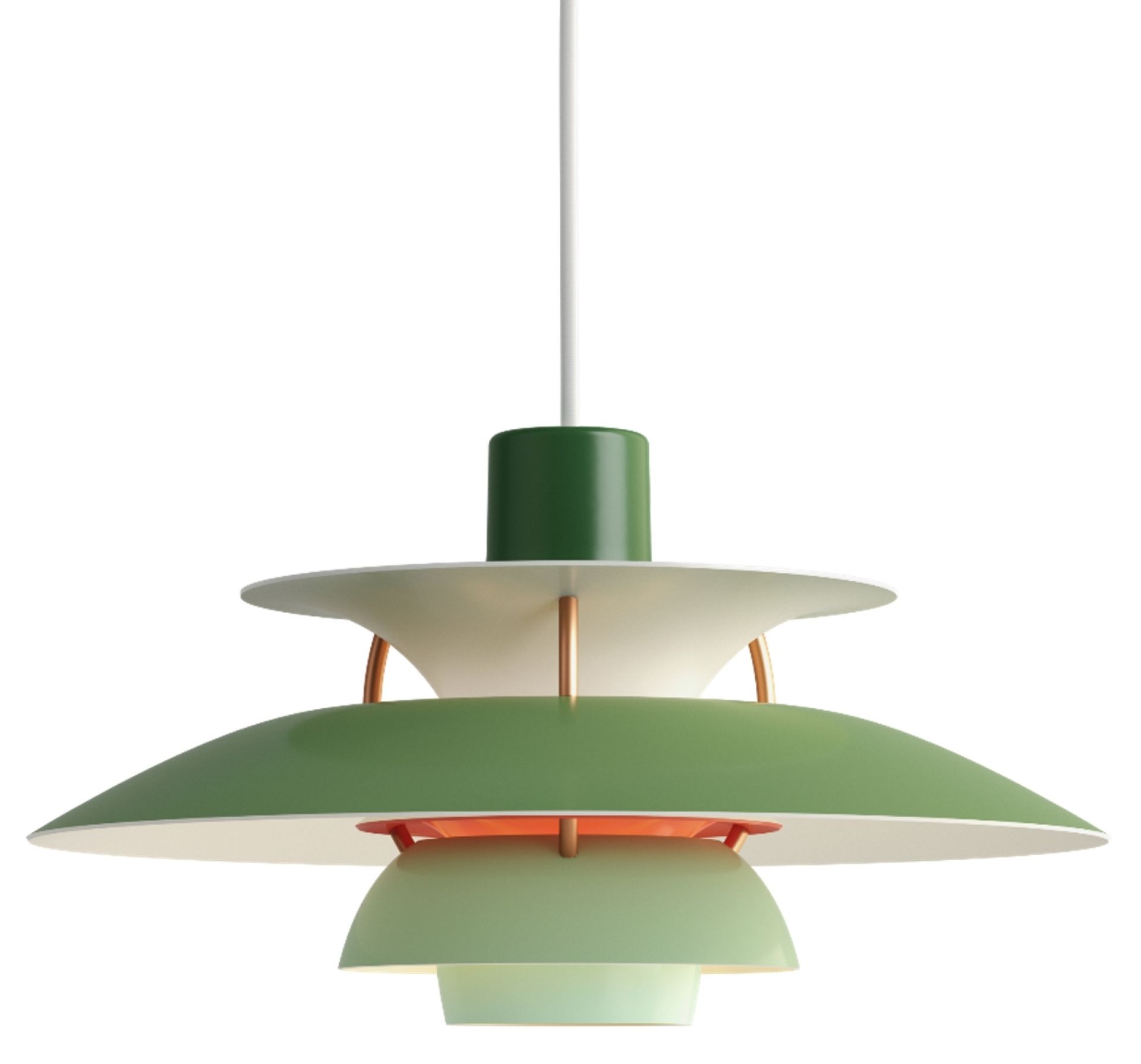 Grüne PH 5 Mini Pendelleuchte von Louis Poulsen, Design-Hängeleuchte für Wohnzimmer und Esszimmer.