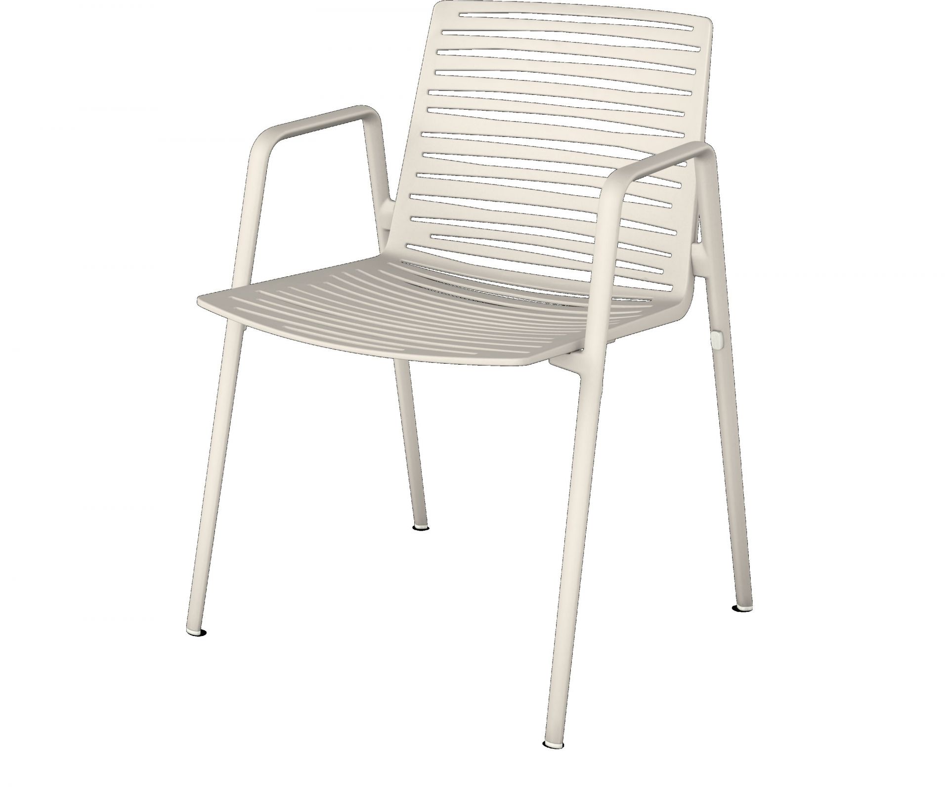 Zebra Stuhl mit Armlehnen in Cremeweiß, moderner Gartenstuhl aus Kunststoff mit filigranem Design.