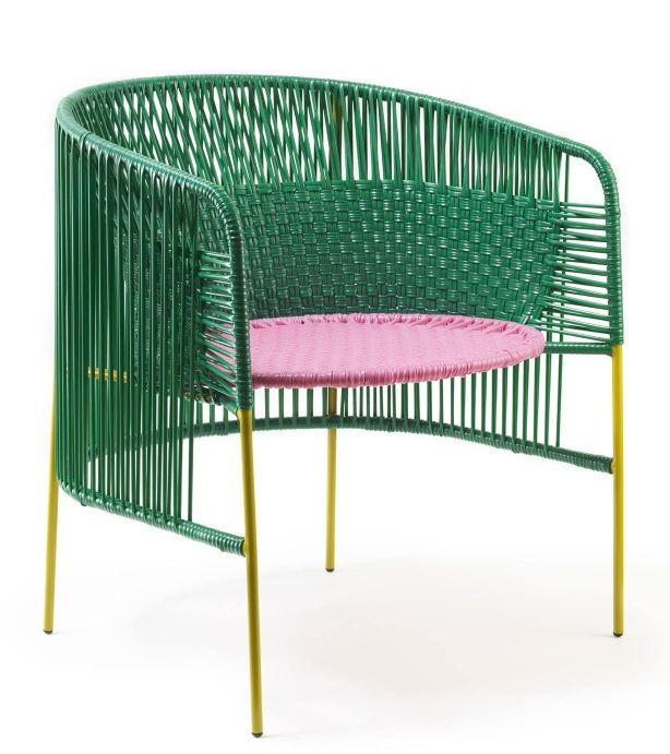Caribe Lounge Chair Fauteuil d'extérieur ames Vert émeraude / Rose chewing-gum / Jaune curry