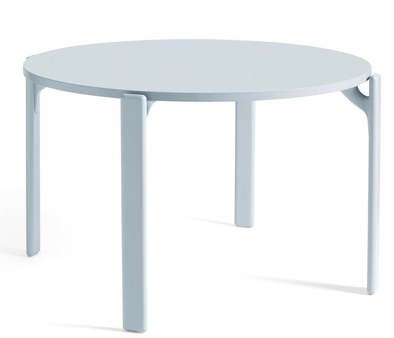 Runder, schieferblauer Rey Table Tisch von Hay mit Laminat Gull Oberfläche.