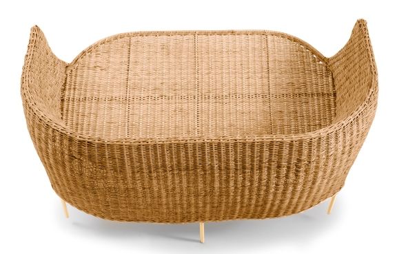 Caribe Natural Banc 2 places extérieur ames Matériau naturel brut / Jaune Gelbe Caribe Natural 2-Sitzer Bank aus Rattan für den Garten oder die Terrasse.