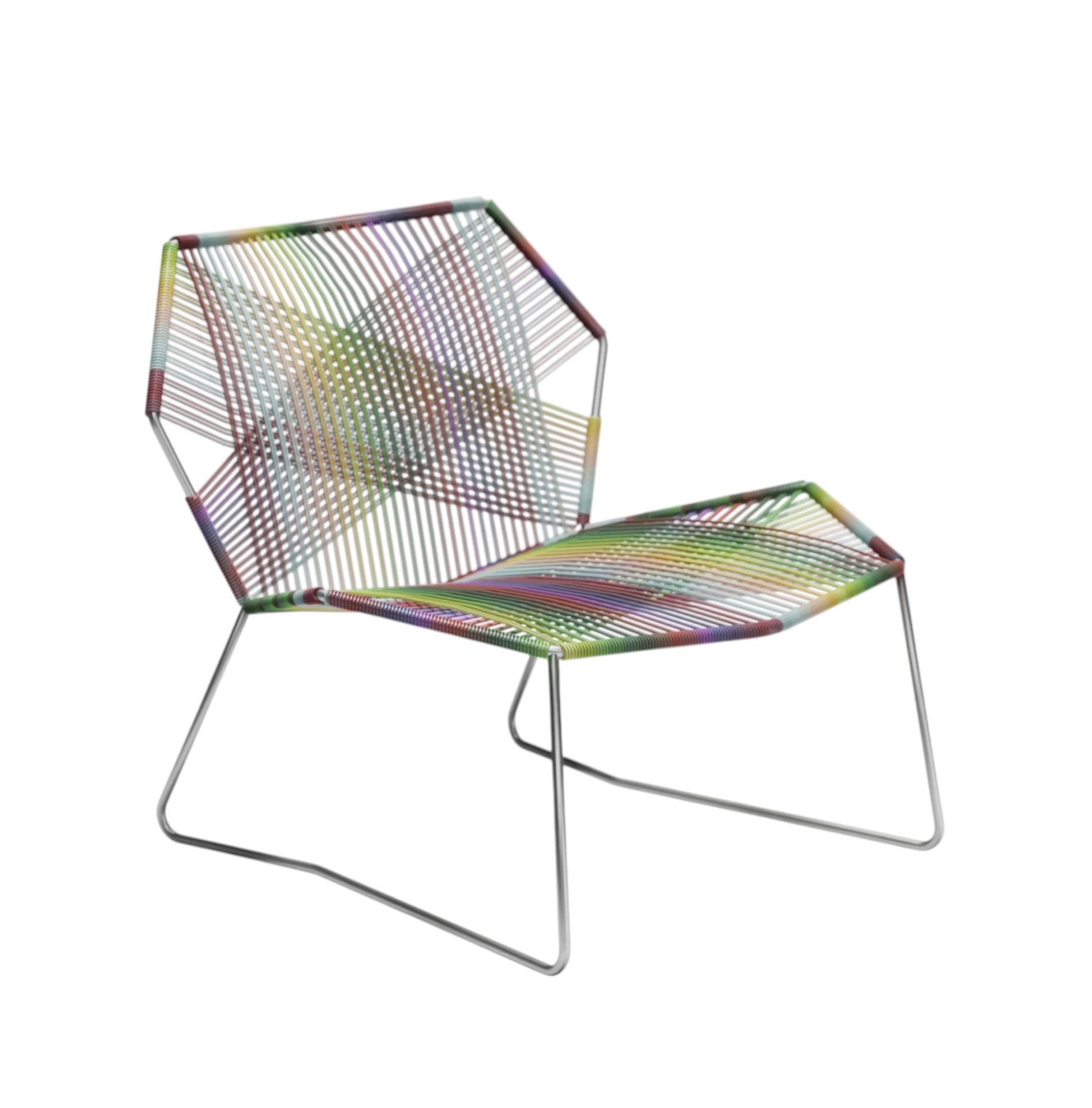 Tropicalia Sessel von Moroso, Outdoor Sitzmöbel mit Stahlgestell und farbenfroher Polymer-Bespannung.