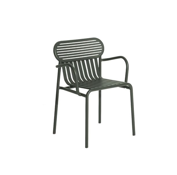 Week-End Garden Armlehnenstuhl von Petite Friture in Glasgrün, moderner Outdoor Stuhl aus Metall.