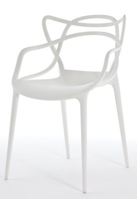 Weißer Masters Stuhl von Kartell, Designstuhl aus Kunststoff mit geschwungener Rückenlehne und Armlehnen.