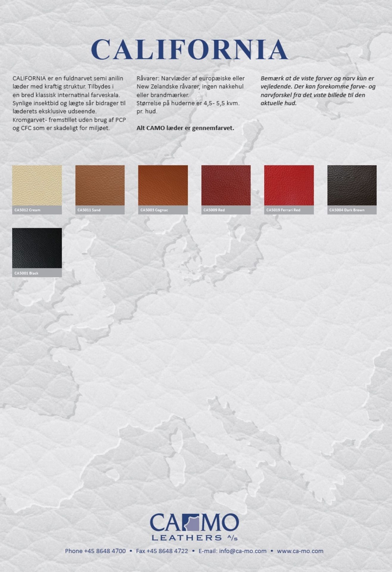 Carte Échantillon en Cuir Californie Camo Leathers