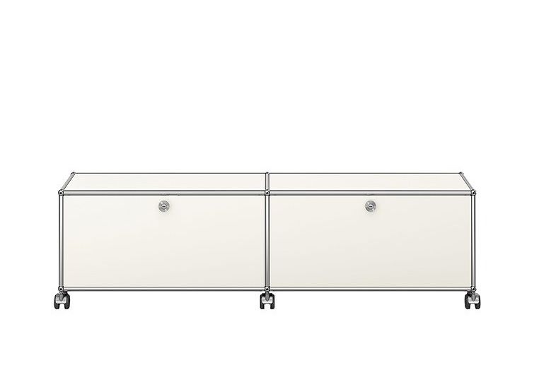USM Haller Meuble TV/Hi-Fi bas M61 sur roulettes avec 2 portes à charnières - Blanc pur