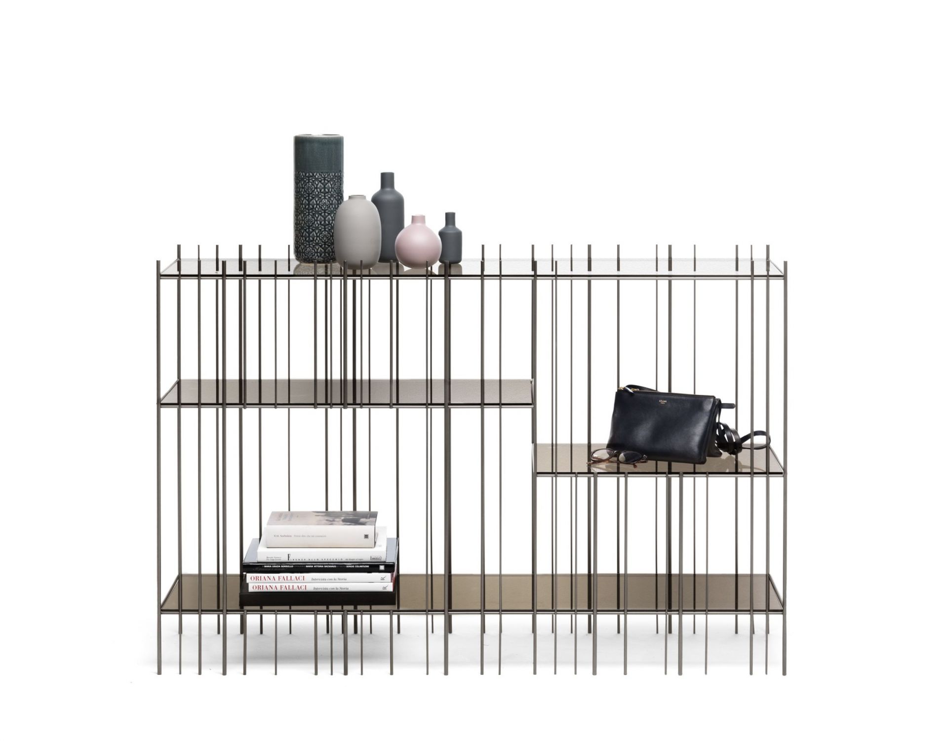 Metrica Console avec 4 étagères en verre couleur bronze Mogg