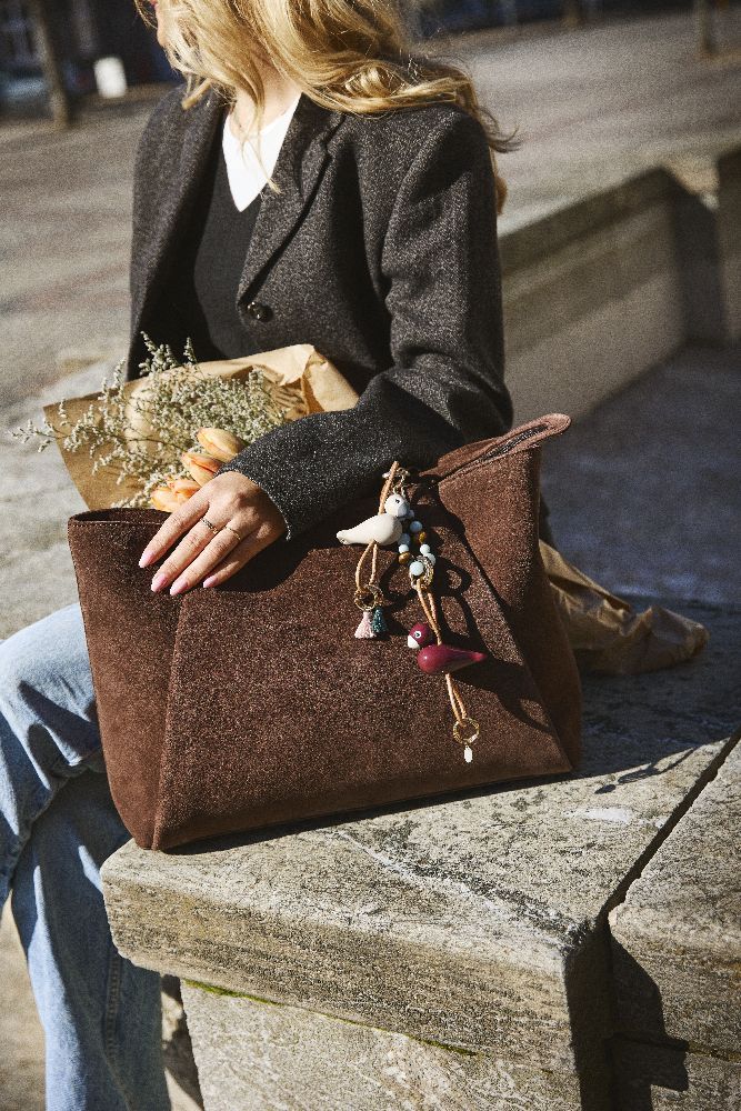 Porte-clés Vogel Bordeaux métal doré et cuir naturel Kay Bojesen 