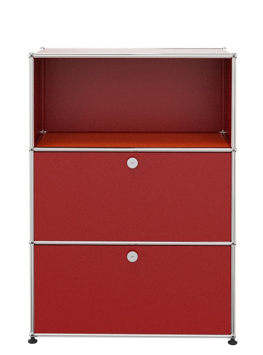 USM Haller Highboard mit 2 Klappen und 1 Fach offen-USM rubinrot
