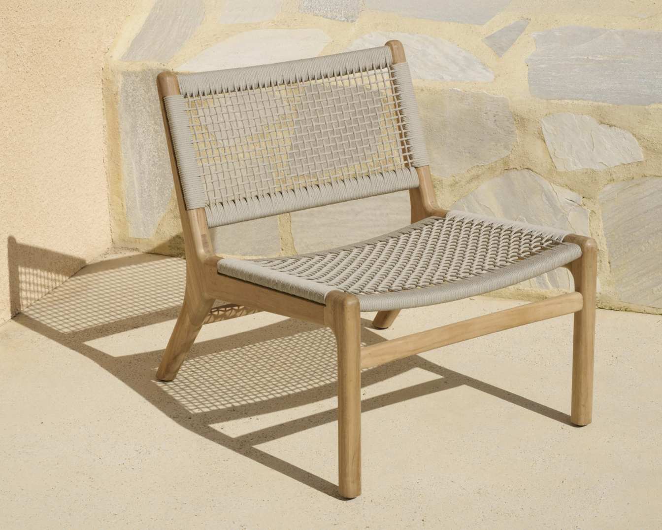 Jack Woven Fauteuil Lounge Extérieur Teck Cordon Beige Ethnicraft