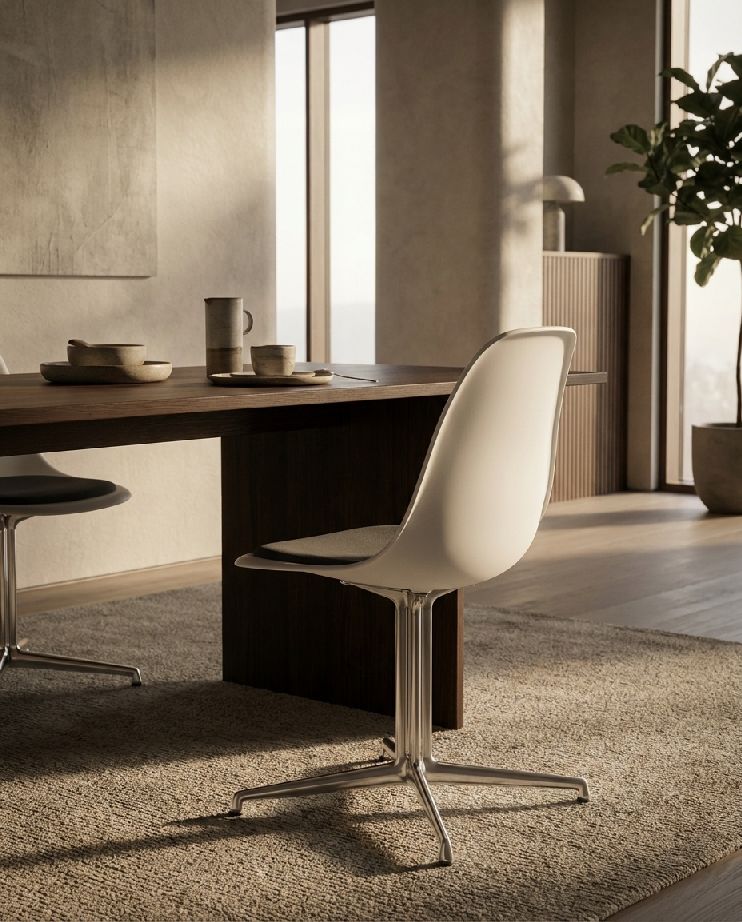 Eames Plasic Side Chair DSL RE chaise avec assise rembourrée Vitra 