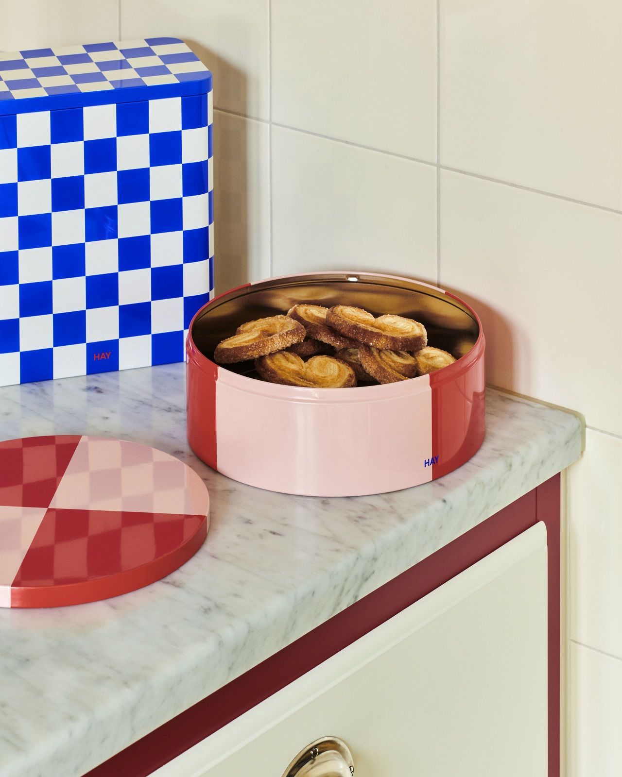 Tin Container Boîte de rangement bleue Hay