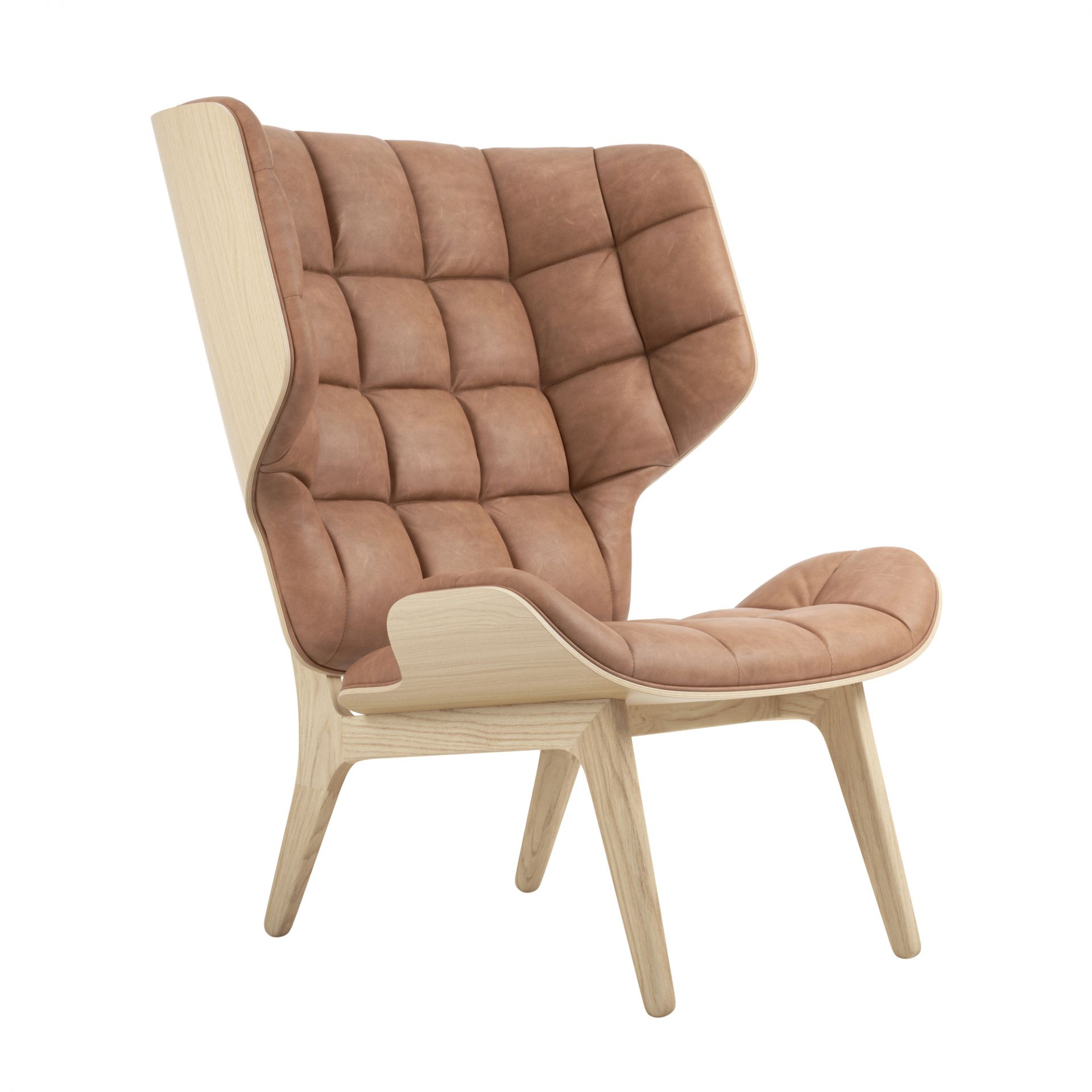 Mammoth Chair Fauteuil Revêtement en cuir Norr11 Chêne naturel Dunes Cuir Camel