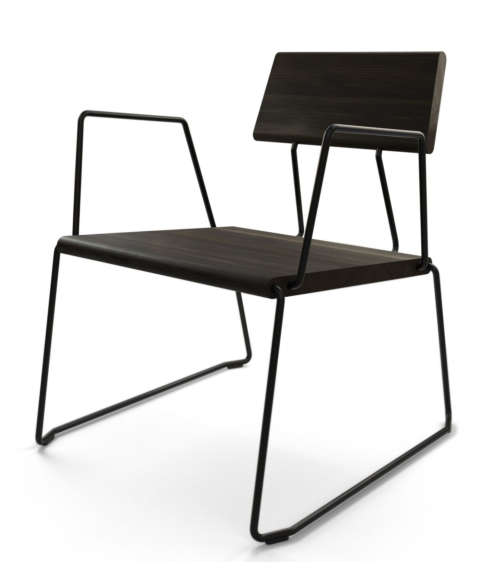 Kohleschwarzer D:008 Lounge Chair von Fuchs & Habicht mit Armlehnen und minimalistischem Design.