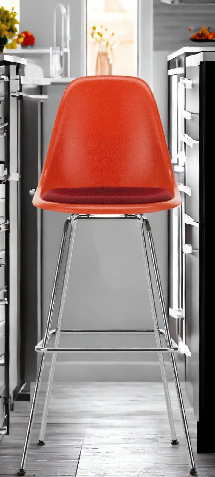 Eames Fiberglass Bar Stool High Tabouret de bar avec coussin d'assise Vitra 