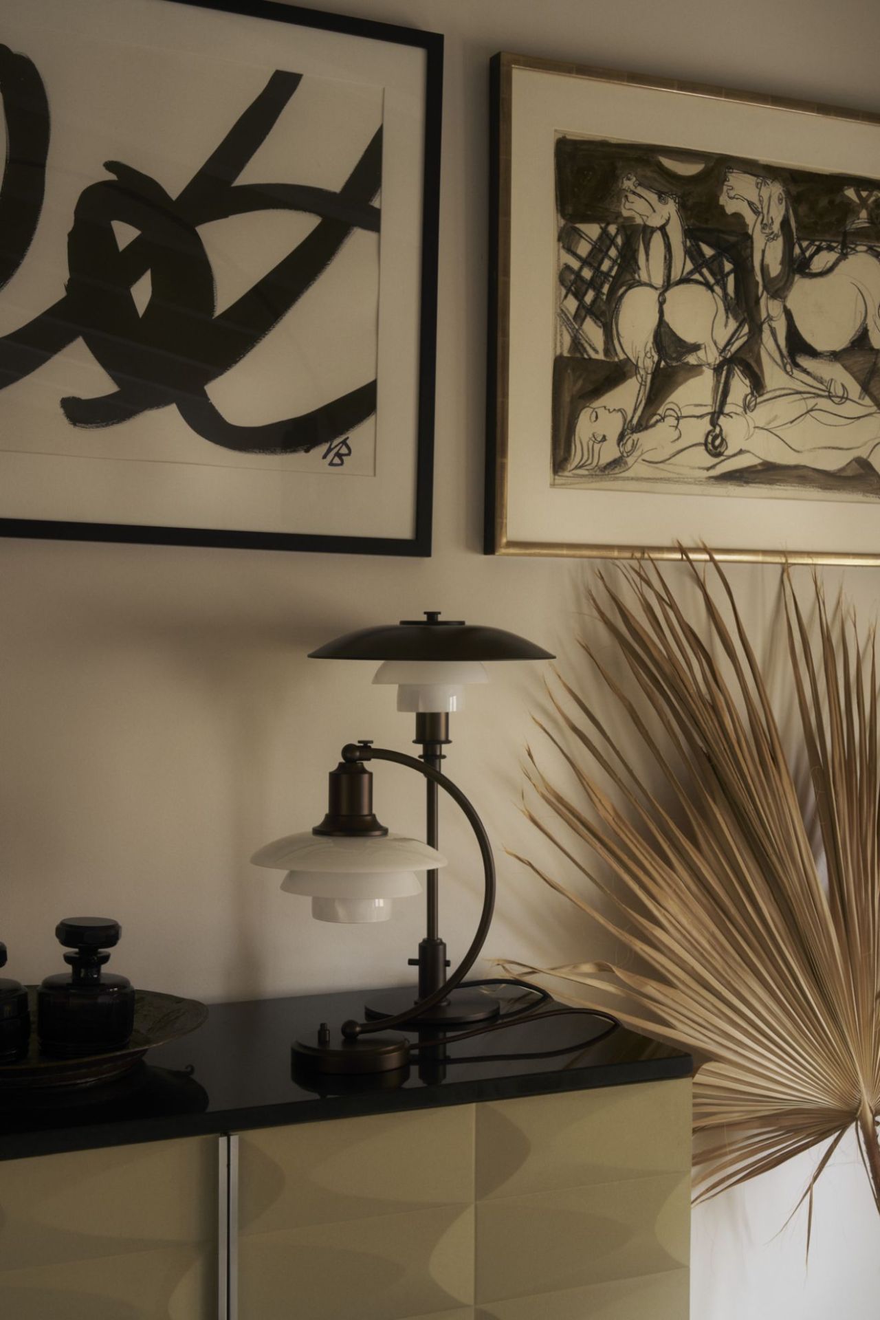 PH 3/2 Aged Brass Opal Lampe de table Louis Poulsen