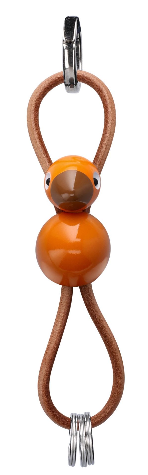 Oiseau rouge/orange Porte-clés métal argenté avec cuir naturel Kay Bojesen