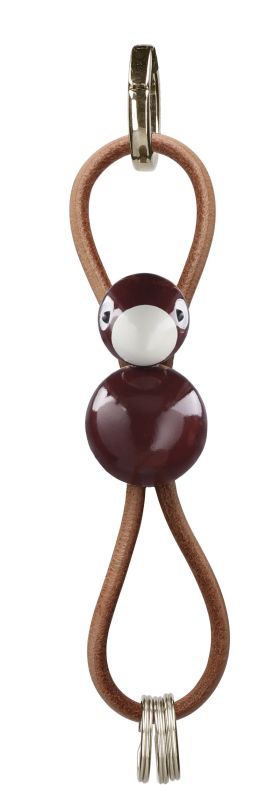 Porte-clés Vogel Bordeaux métal doré et cuir naturel Kay Bojesen 