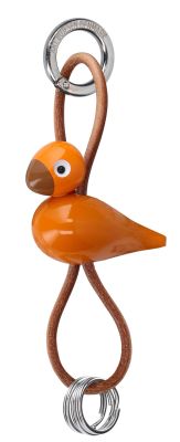Oiseau rouge/orange Porte-clés métal argenté avec cuir naturel Kay Bojesen