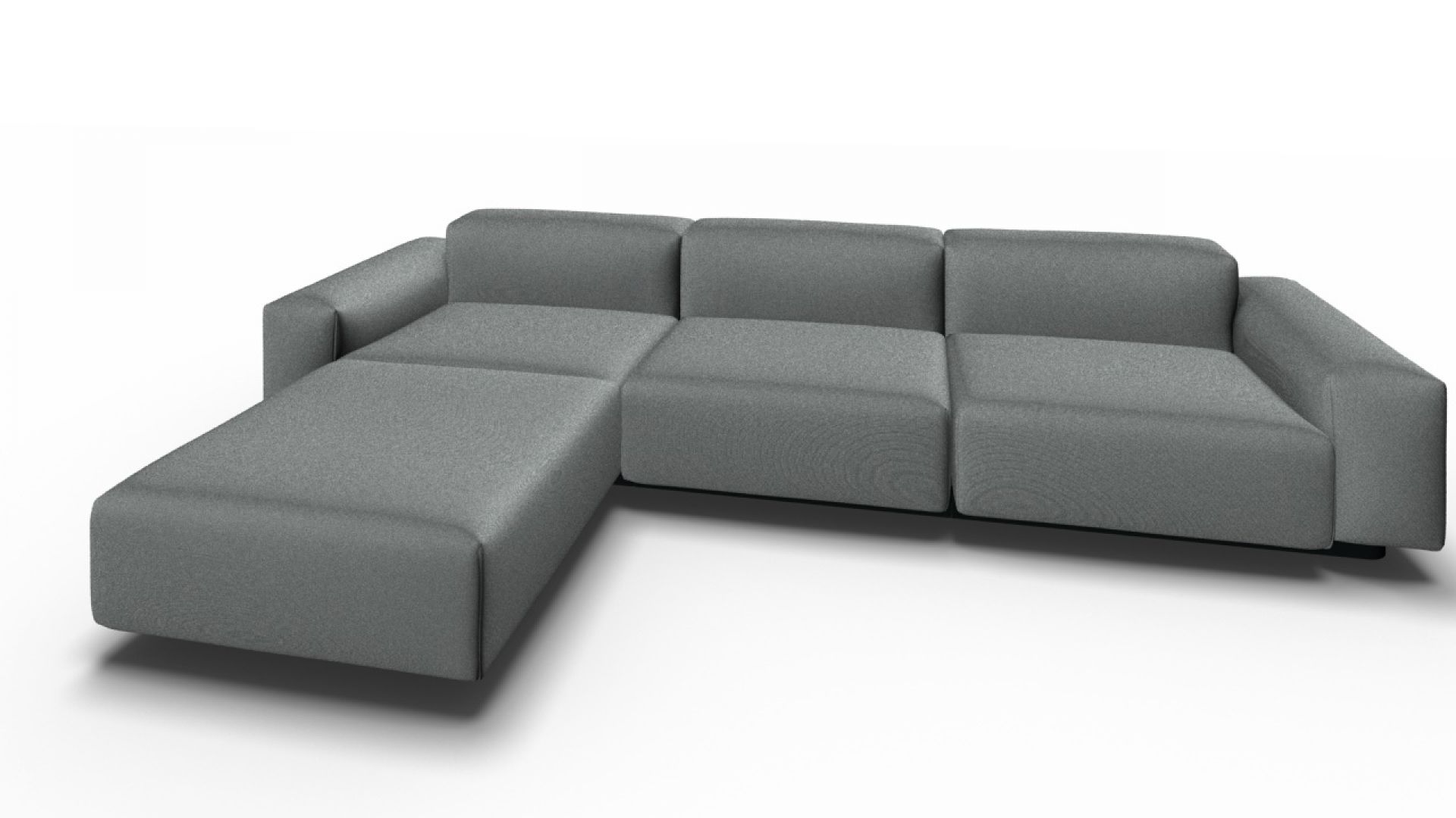 Vitra Soft Modular Sofa, 3-Sitzer mit Chaise Longue in eisengrau, modernes Wohnzimmermöbel.
