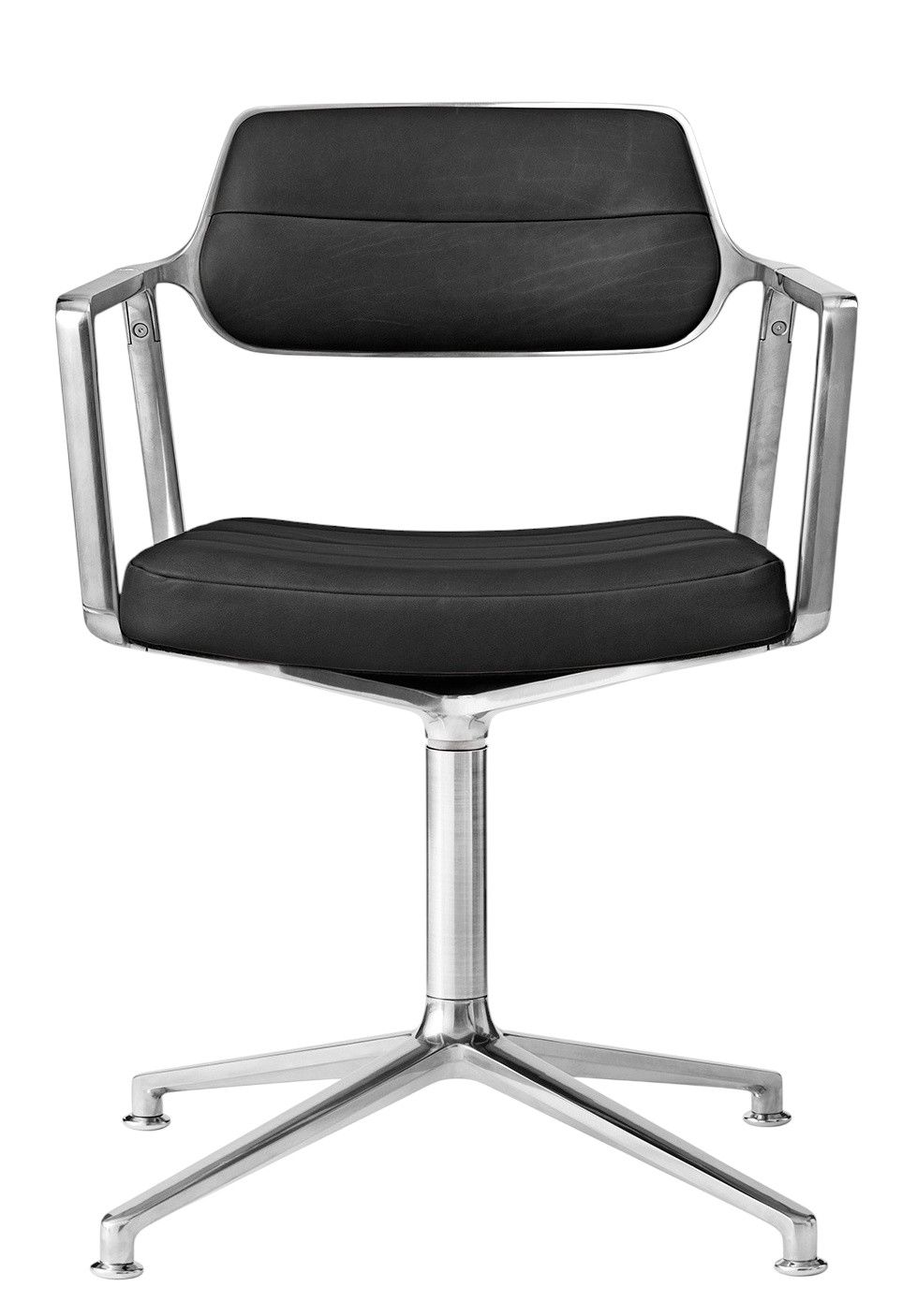 VIPP453 Swivel Chair chaise avec patins cuir noir / cadre en aluminium poli Vipp