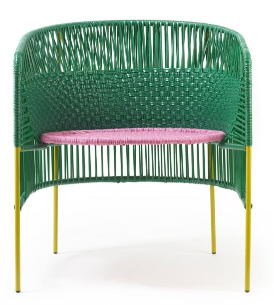 Caribe Lounge Chair Fauteuil d'extérieur ames Vert émeraude / Rose chewing-gum / Jaune curry
