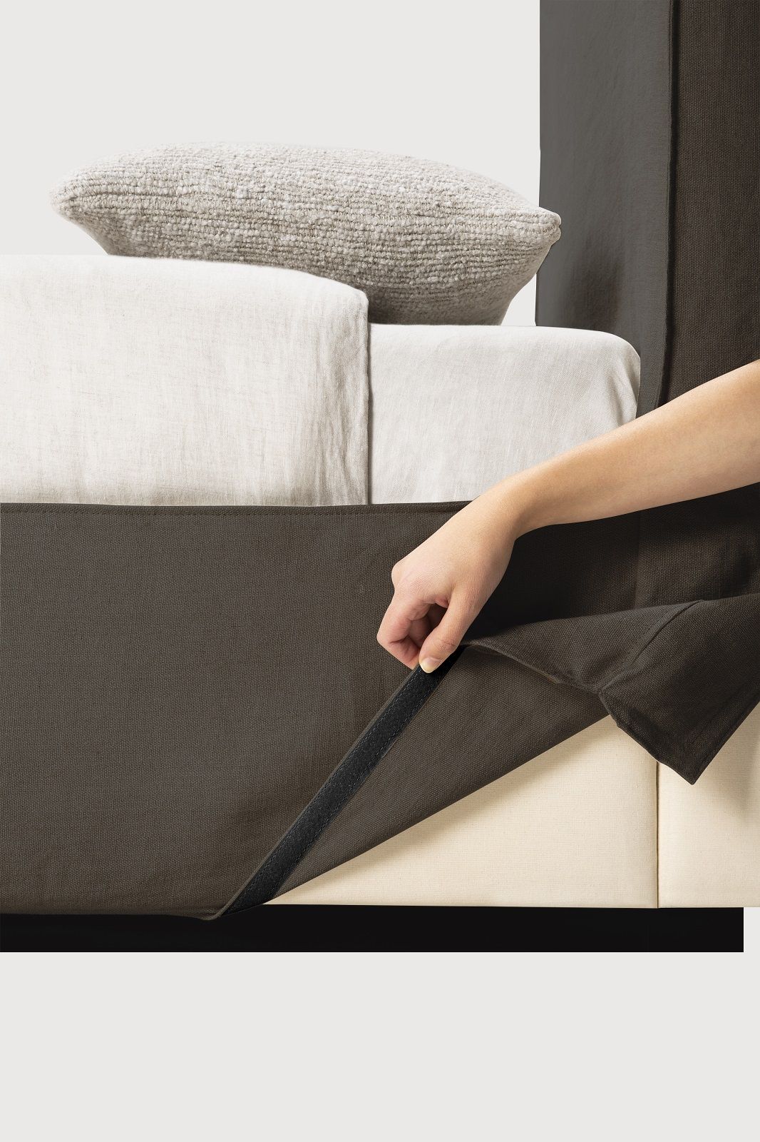 Revive Lit housse amovible L 98 x W 214 cm Ethnicraft Grey Leinen