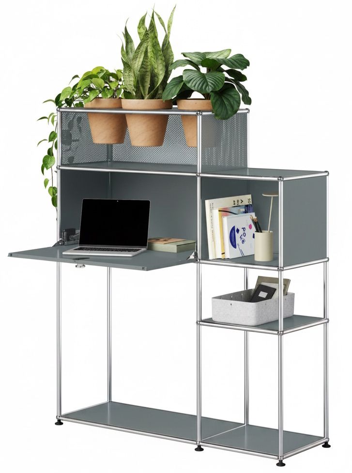 Bureau à domicile avec élément végétal USM Haller gris moyen