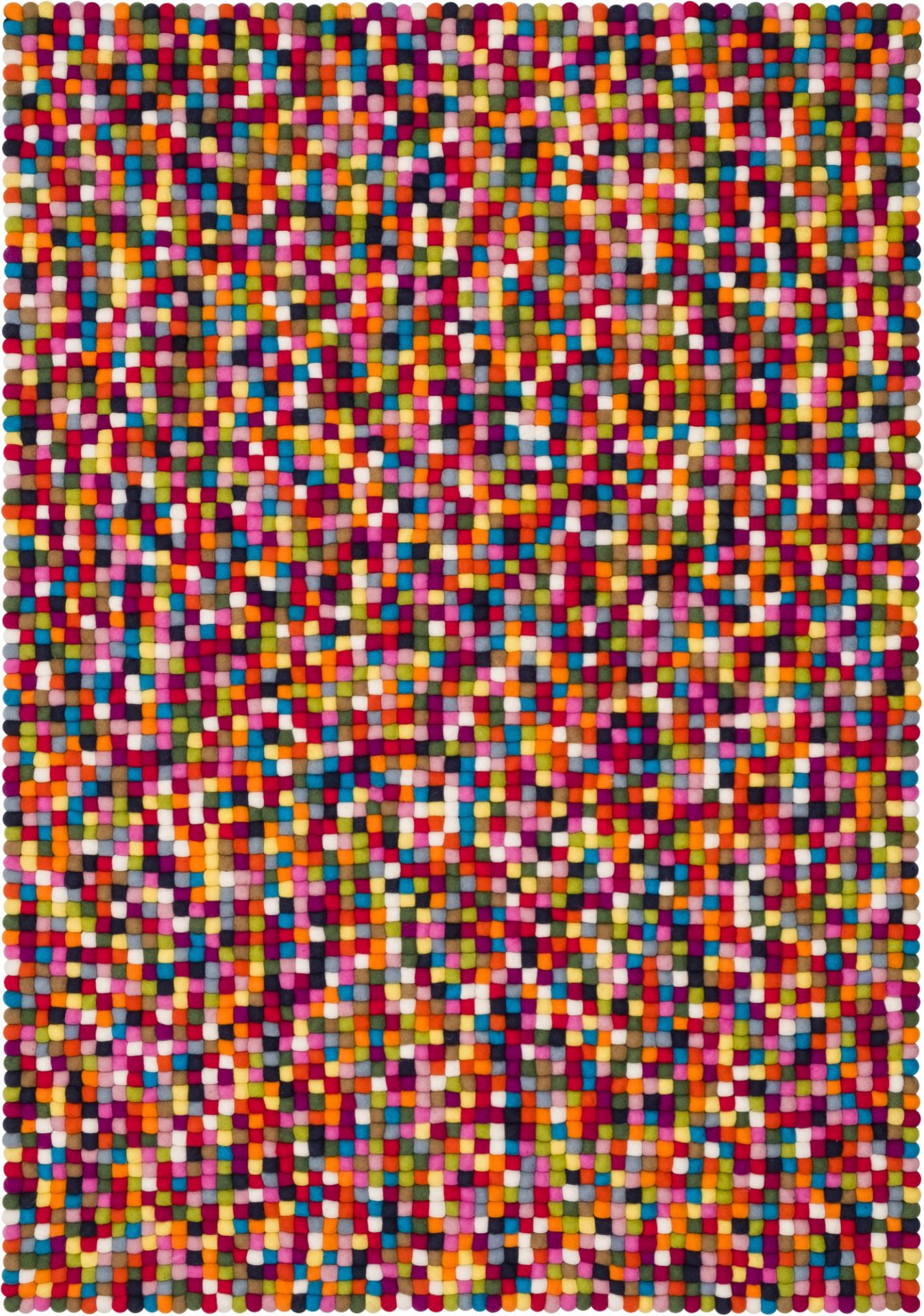 Farbenfroher Filzkugel Teppich 160x230 cm. Myfelt Teppich Lotte mit vielen bunten Filzkugeln.